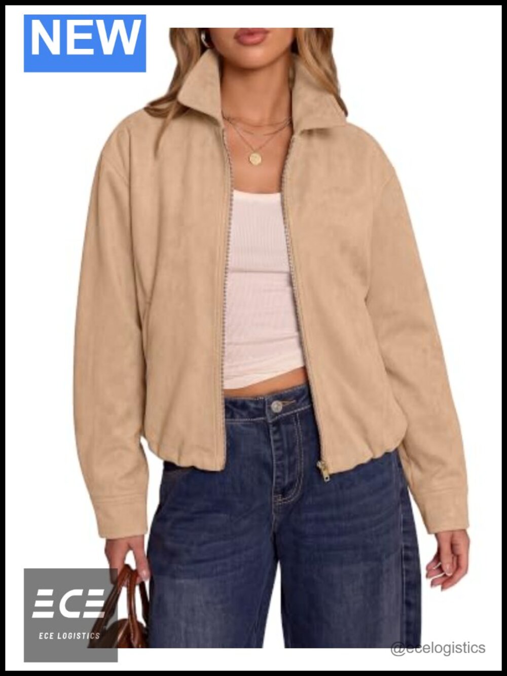 Faux Suede Jacket Women Oversized Cropped Fall Coat Zip Front Casual